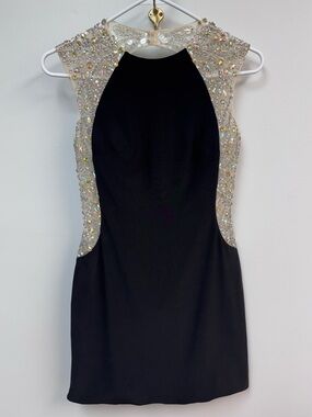 Dave & Johnny Black Sheer Embellished Open Back Dress 5/6